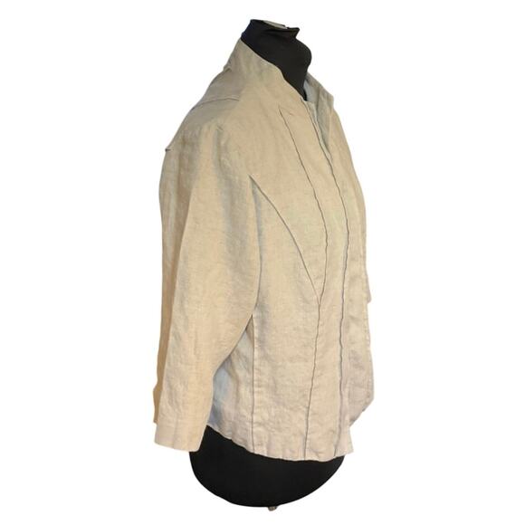 Eileen Fisher Tan Linen Boxy Pleated Front Jacket Size 18W - Picture 2 of 9